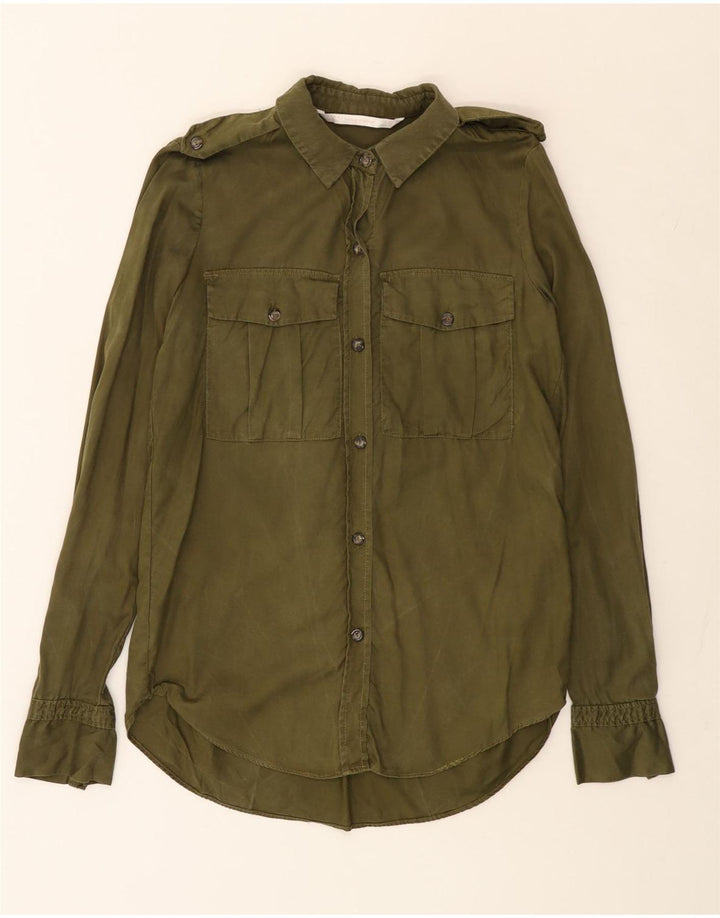 ZARA Womens Longline Oversized Shirt UK 6 XS Khaki Lyocell