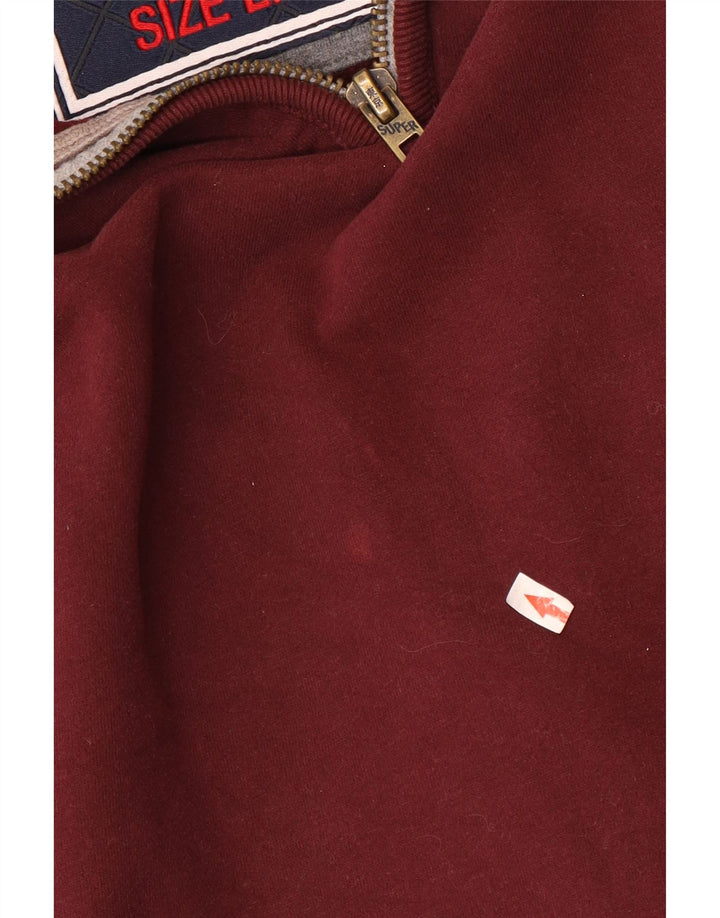 Superdry Mens Graphic Zip Neck Sweatshirt Jumper Large Maroon Cotton