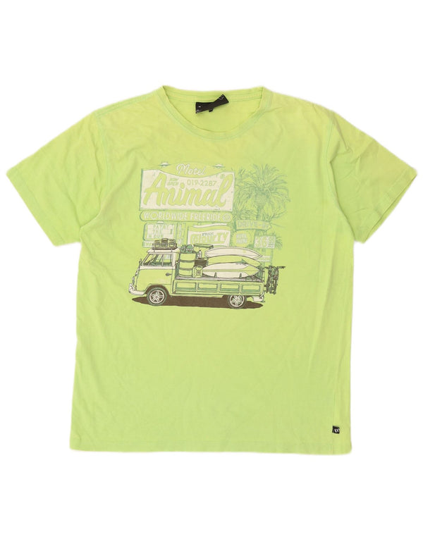 Animal Mens Graphic T-Shirt Top Medium Green Cotton