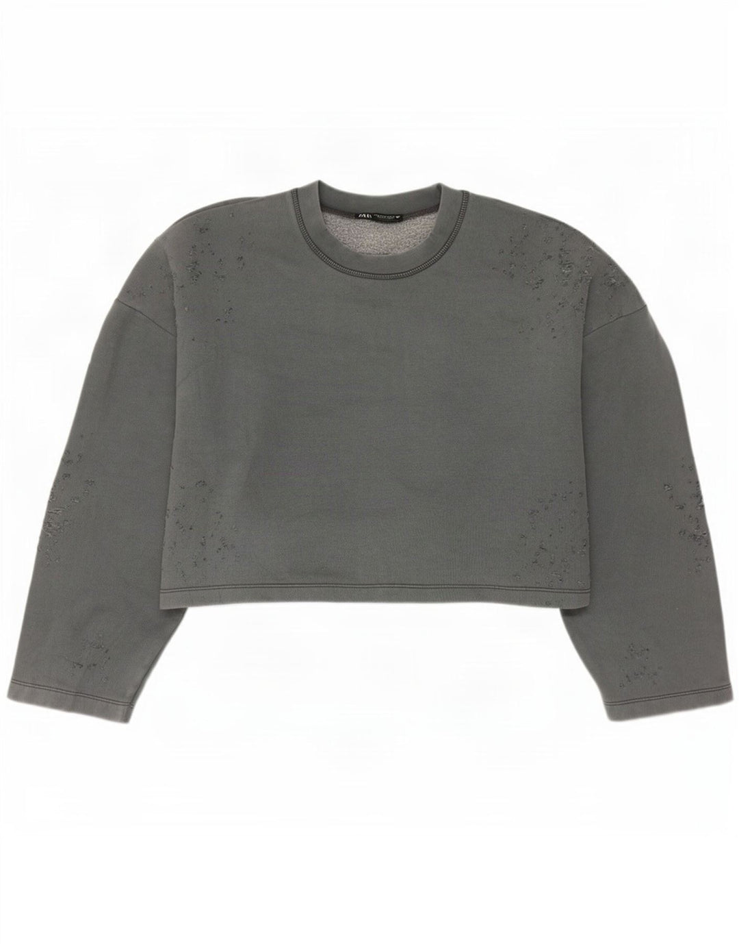 Zara Womens Crop Oversized Sweatshirt Jumper UK 14 Medium Grey Cotton