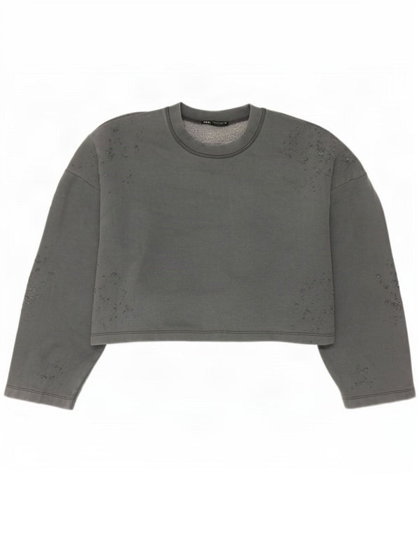 Zara Womens Crop Oversized Sweatshirt Jumper UK 14 Medium Grey Cotton