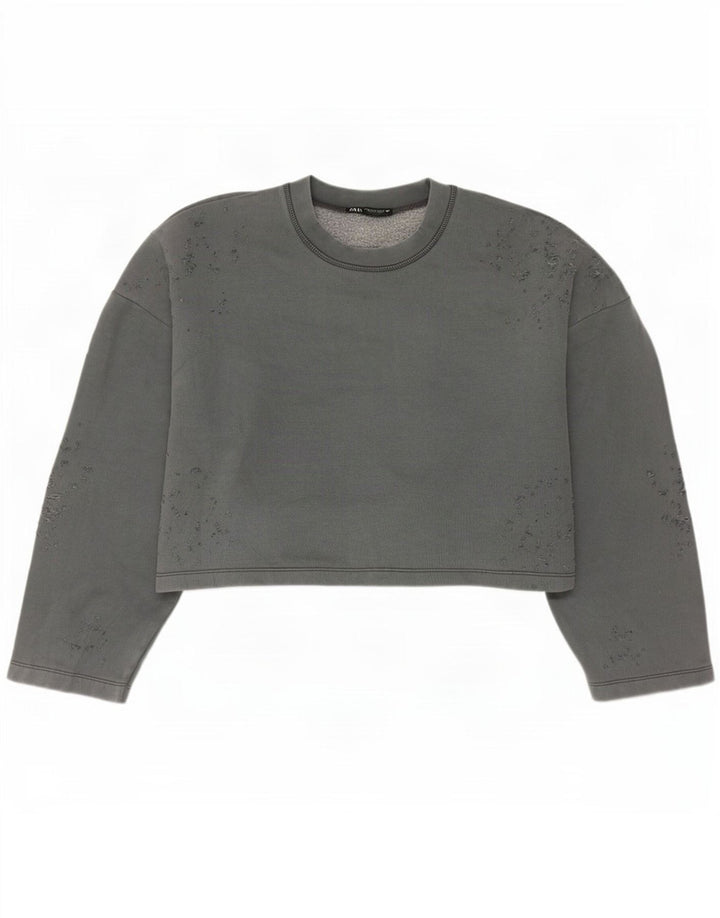 Zara Womens Crop Oversized Sweatshirt Jumper UK 14 Medium Grey Cotton
