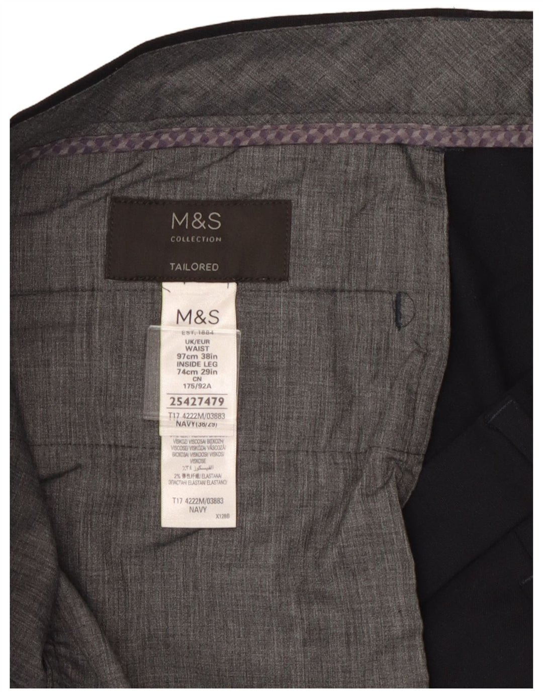 Marks & Spencer Mens Tailored Straight Suit Trousers W38 L29 Navy Blue