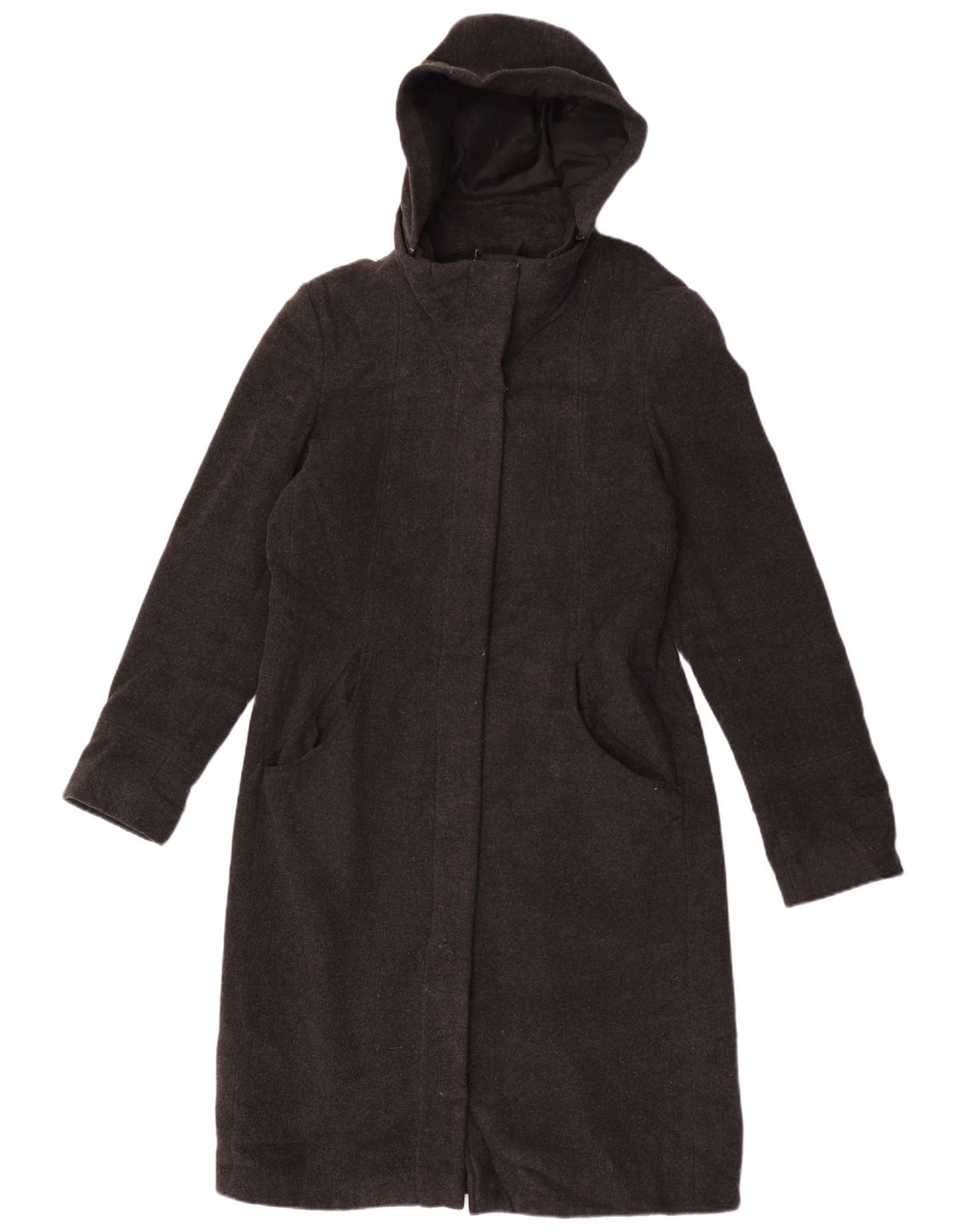 Topshop Womens Hooded Overcoat UK 12 Medium Grey Flecked Wool