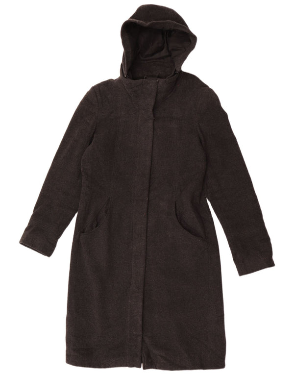 Topshop Womens Hooded Overcoat UK 12 Medium Grey Flecked Wool