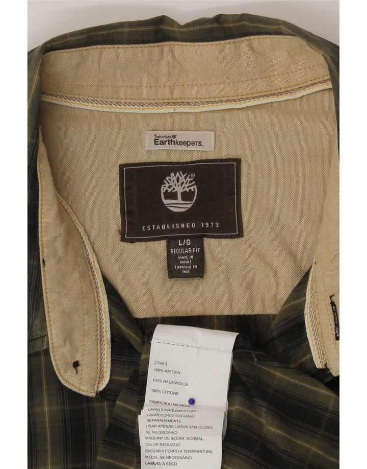 Timberland Mens Regular Fit Flannel Shirt Large Green Plaid Cotton