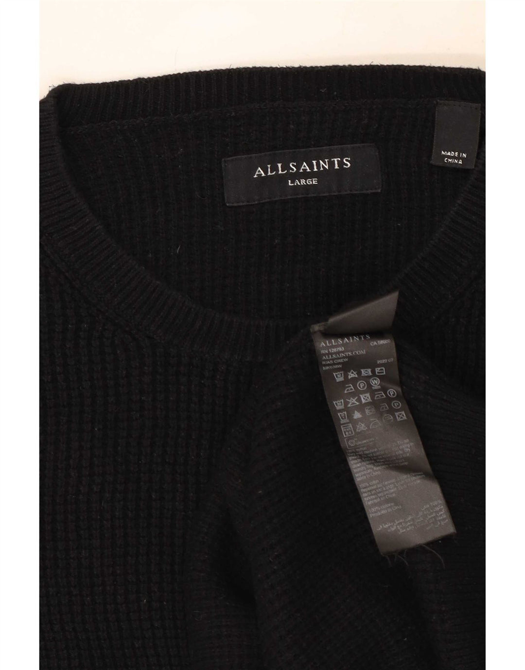 All Saints Mens Crew Neck Jumper Sweater Large Black Cotton