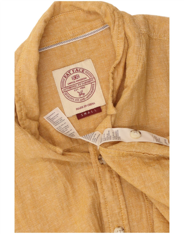 Fat Face Mens Short Sleeve Shirt Small Yellow Linen