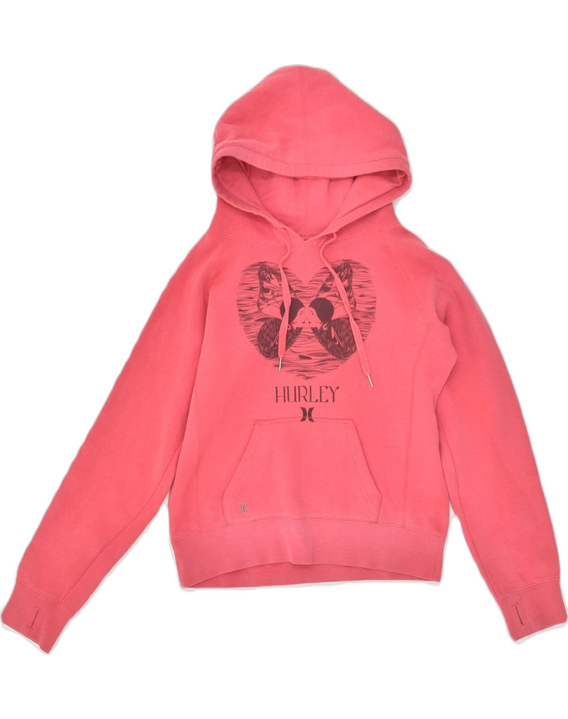 HURLEY Womens Loose Fit Graphic Hoodie Jumper UK 10 Small Pink Cotton | Vintage Hurley | Thrift | Second-Hand Hurley | Used Clothing | Messina Hembry 