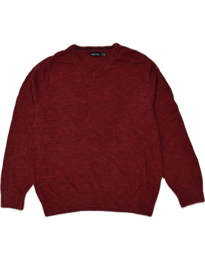 NAUTICA Mens V-Neck Jumper Sweater XL Maroon Cotton | Vintage Nautica | Thrift | Second-Hand Nautica | Used Clothing | Messina Hembry 