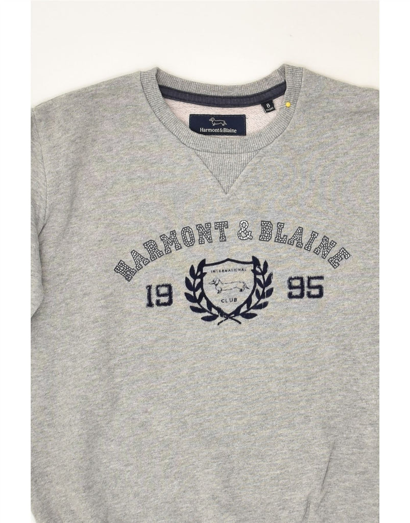 HARMONT & BLAINE Boys Graphic Sweatshirt Jumper 7-8 Years Grey Cotton | Vintage Harmont & Blaine | Thrift | Second-Hand Harmont & Blaine | Used Clothing | Messina Hembry 