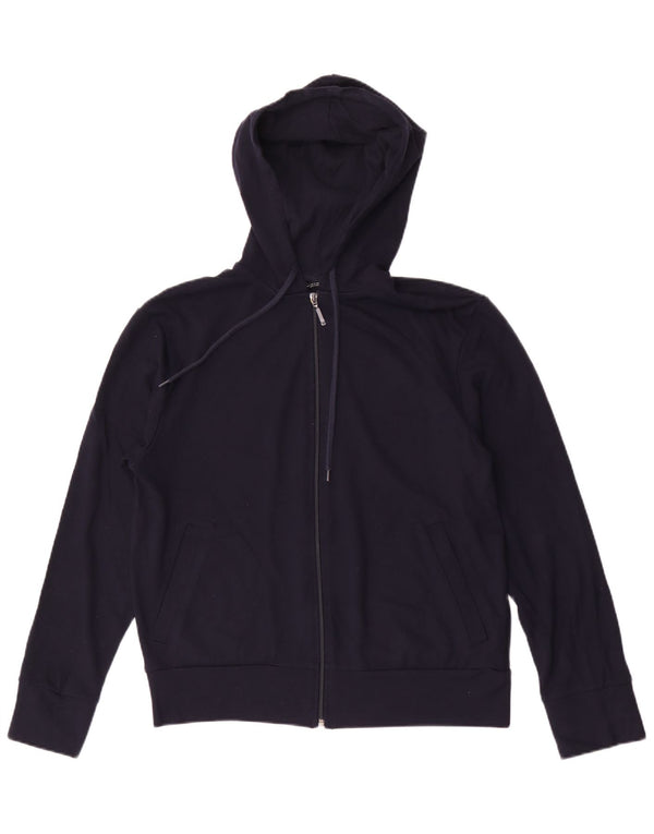 Zara Womens Zip Hoodie Sweater UK 14 Medium Navy Blue Viscose