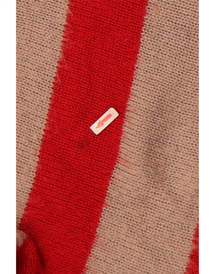All Saints Mens Oversized V-Neck Jumper Sweater Large Red Striped Acrylic