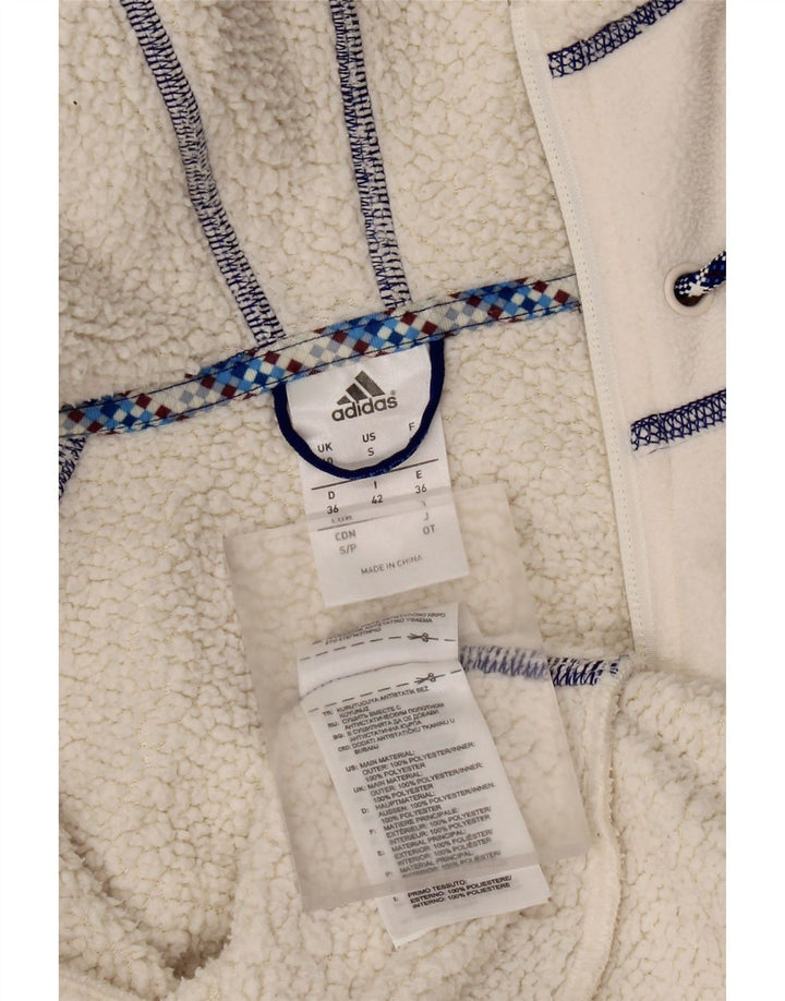 Adidas Womens Hooded Fleece Jacket UK 10 Small  Off White Polyester