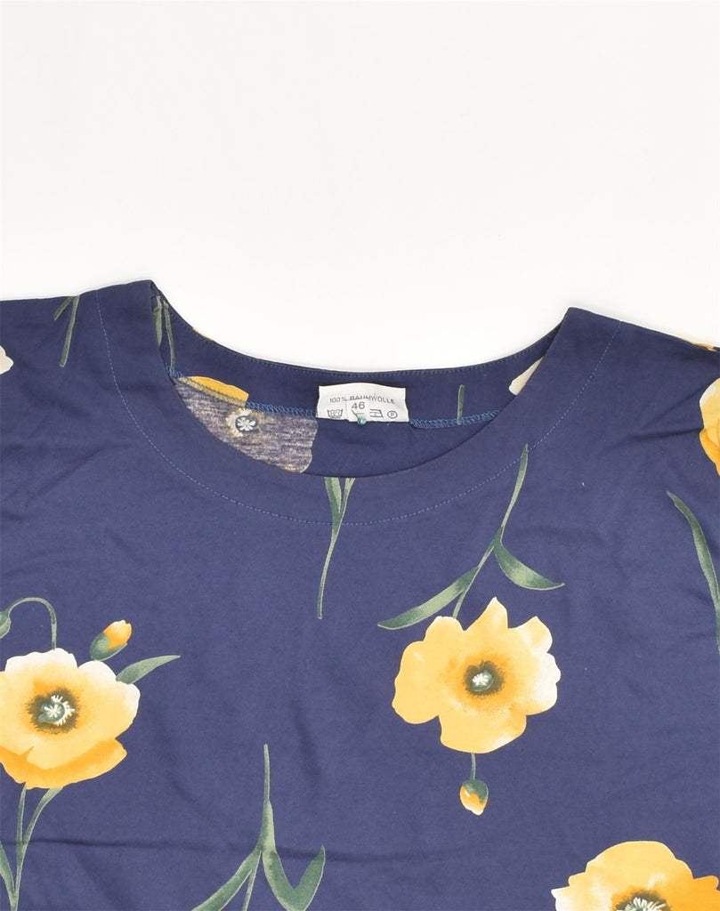 VINTAGE Womens Graphic T-Shirt Top IT 46 Large Navy Blue Floral Cotton | Vintage Vintage | Thrift | Second-Hand Vintage | Used Clothing | Messina Hembry 