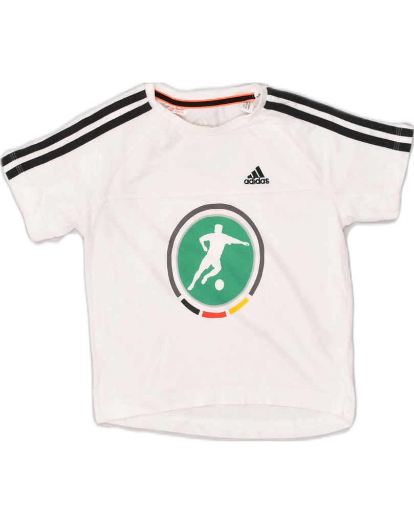 ADIDAS Boys Climalite Graphic T-Shirt Top 5-6 Years White Cotton | Vintage Adidas | Thrift | Second-Hand Adidas | Used Clothing | Messina Hembry 