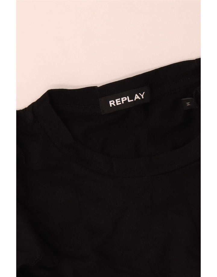 Replay Mens Graphic T-Shirt Top Medium Black Cotton