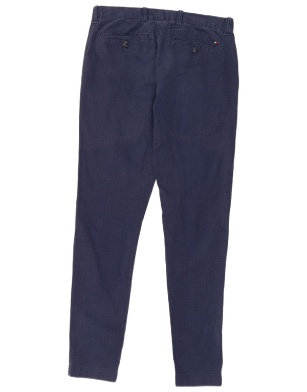 Tommy Hilfiger Mens Slim Chino Trousers W30 L32 Navy Blue Spotted Cotton