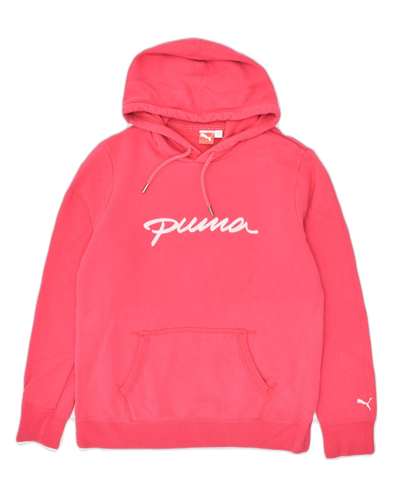 PUMA Womens Graphic Hoodie Jumper UK 14 Large Pink Cotton | Vintage Puma | Thrift | Second-Hand Puma | Used Clothing | Messina Hembry 