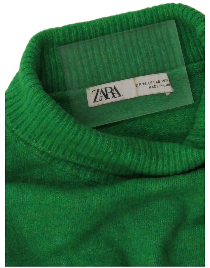 Zara Womens Crop Oversized Roll Neck Jumper Sweater UK 6 XS Green