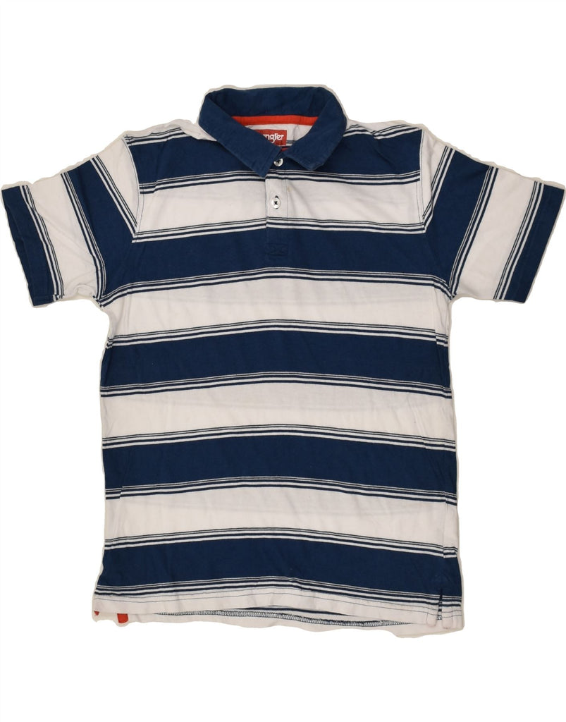 WRANGLER Boys Polo Shirt 10-11 Years Large Blue Striped Cotton | Vintage Wrangler | Thrift | Second-Hand Wrangler | Used Clothing | Messina Hembry 