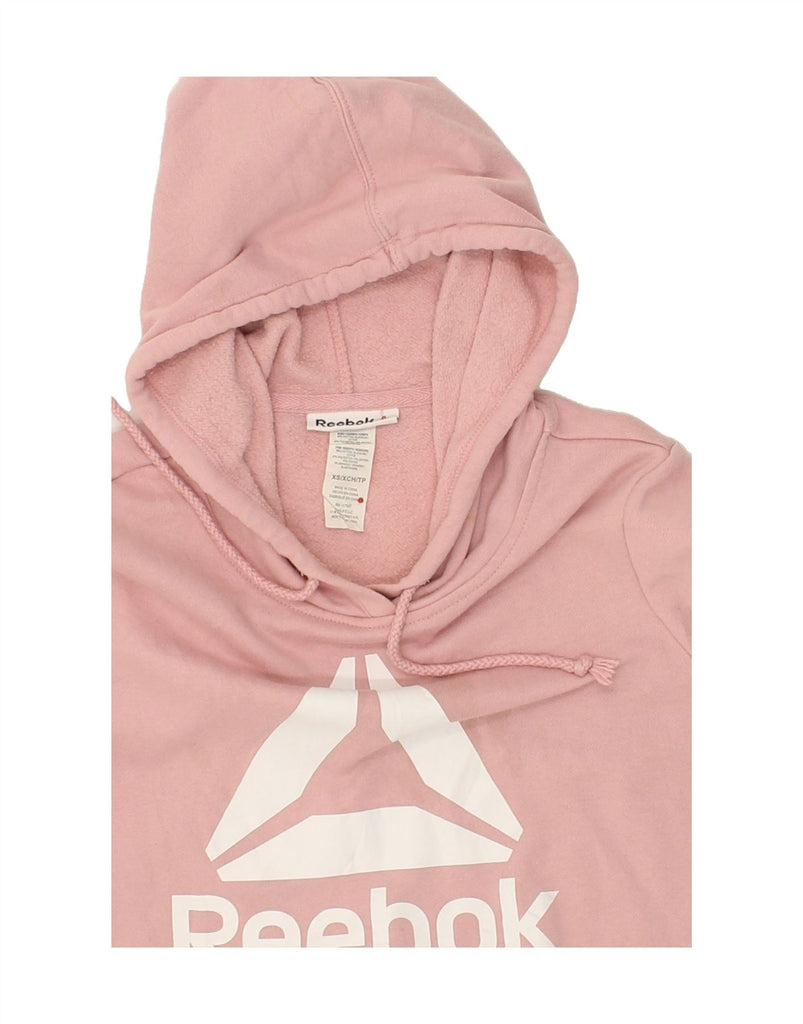 REEBOK Womens Graphic Hoodie Jumper UK 6 XS Pink Cotton | Vintage Reebok | Thrift | Second-Hand Reebok | Used Clothing | Messina Hembry 