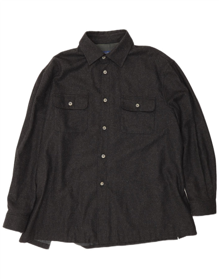 Mens Overshirt Shirt XL Grey Flecked Virgin Wool