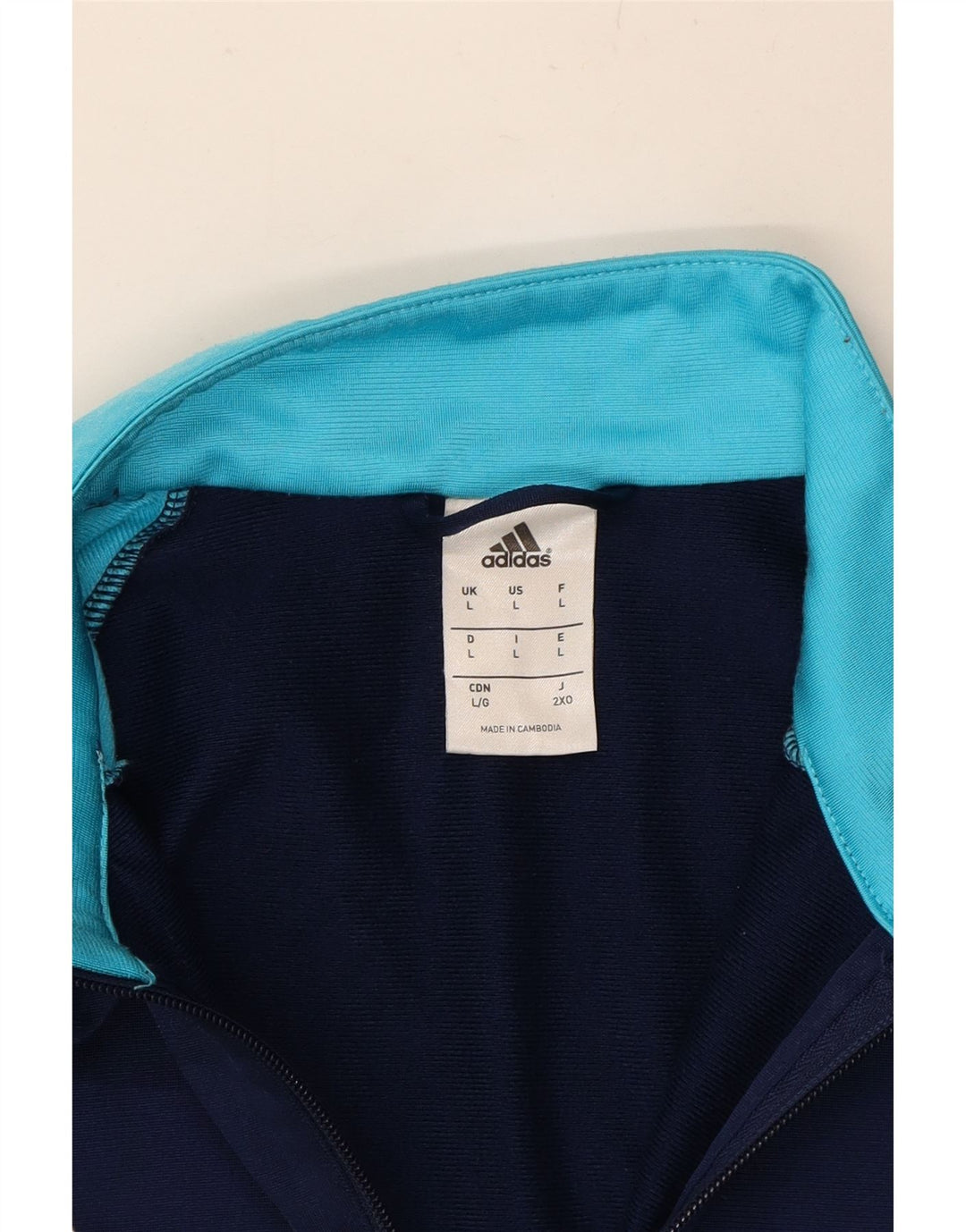 ADIDAS Mens Tracksuit Top Jacket Large Navy Blue Colourblock Polyester Vintage Adidas and Second-Hand Adidas from Messina Hembry 