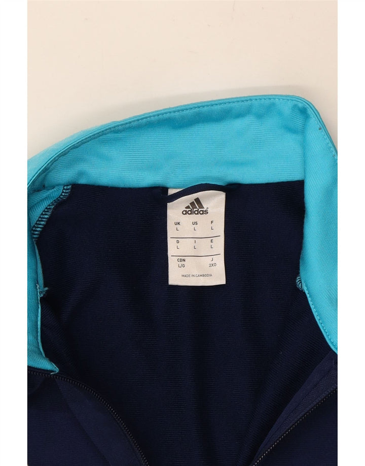 ADIDAS Mens Tracksuit Top Jacket Large Navy Blue Colourblock Polyester Vintage Adidas and Second-Hand Adidas from Messina Hembry 