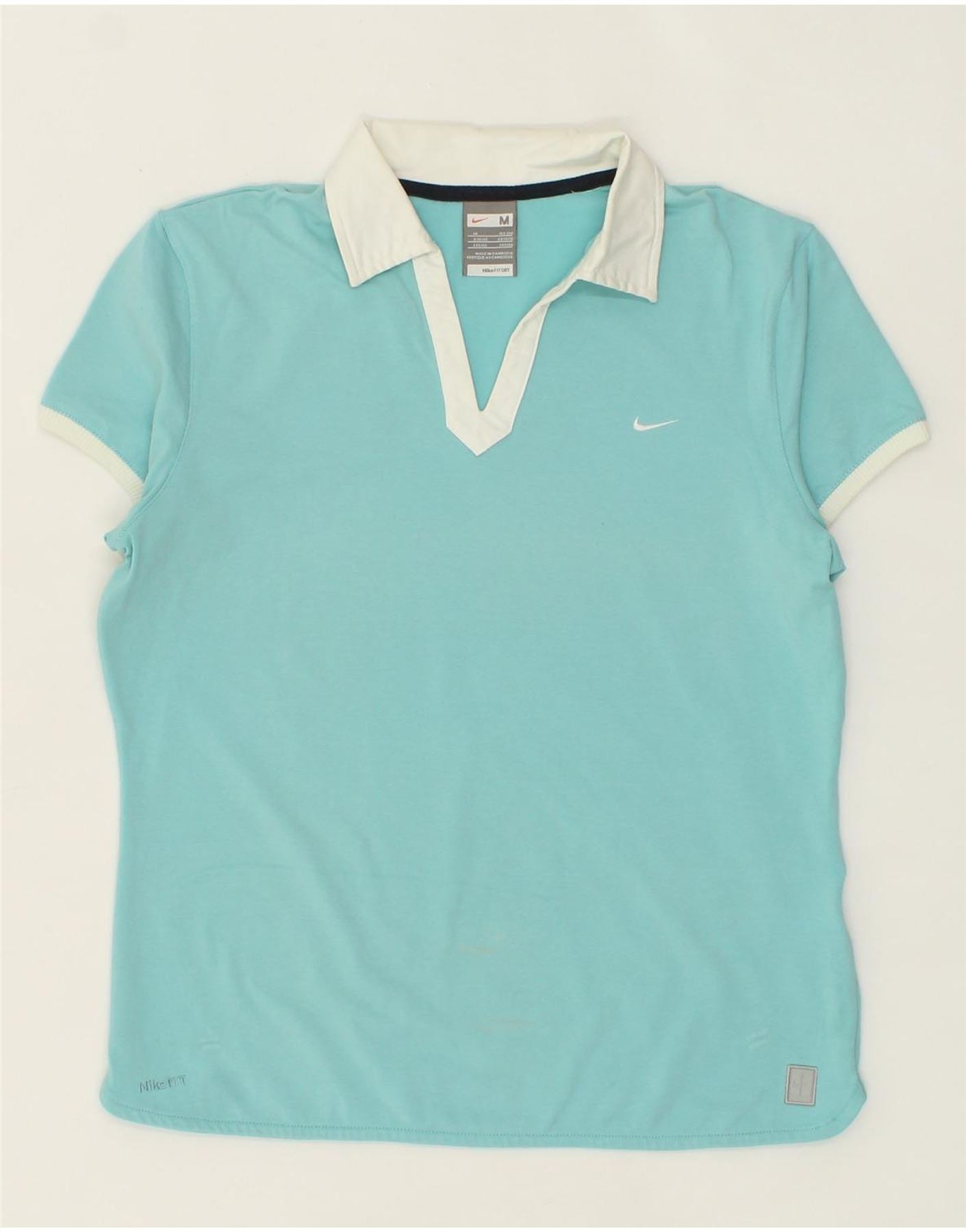 NIKE Womens Polo Shirt UK 10/12 Medium Blue Cotton Vintage