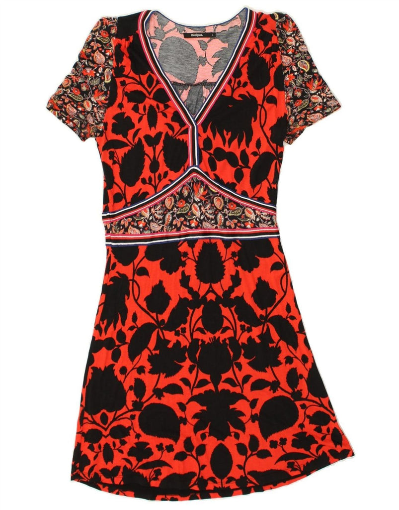 DESIGUAL Womens Graphic Basic Dress UK 14 Large Red Floral Polyester | Vintage Desigual | Thrift | Second-Hand Desigual | Used Clothing | Messina Hembry 