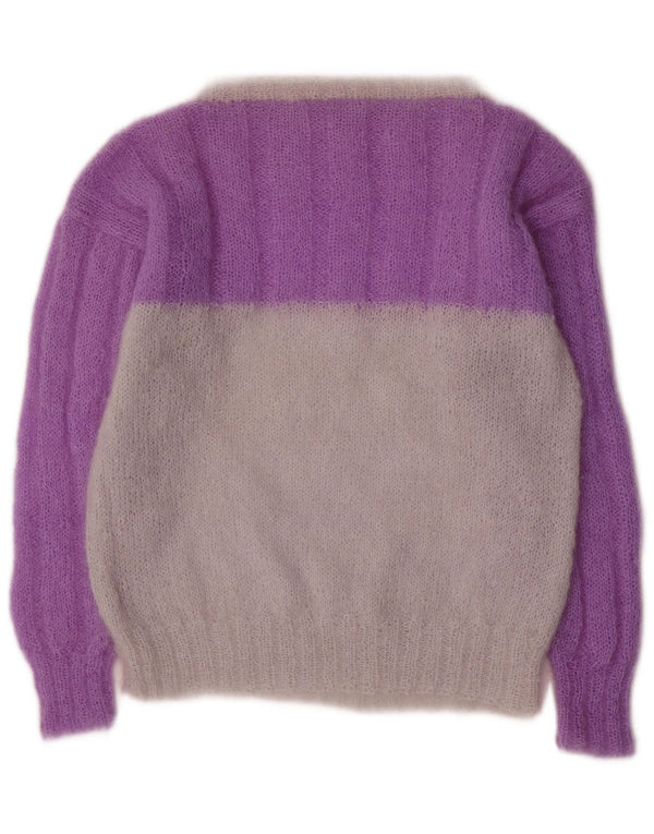 Vintage Womens Boat Neck Jumper Sweater UK 14 Medium Purple Colourblock