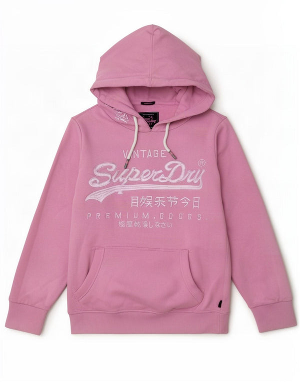 Superdry Womens Graphic Classic Fit Hoodie Jumper UK 12 Medium Pink Cotton