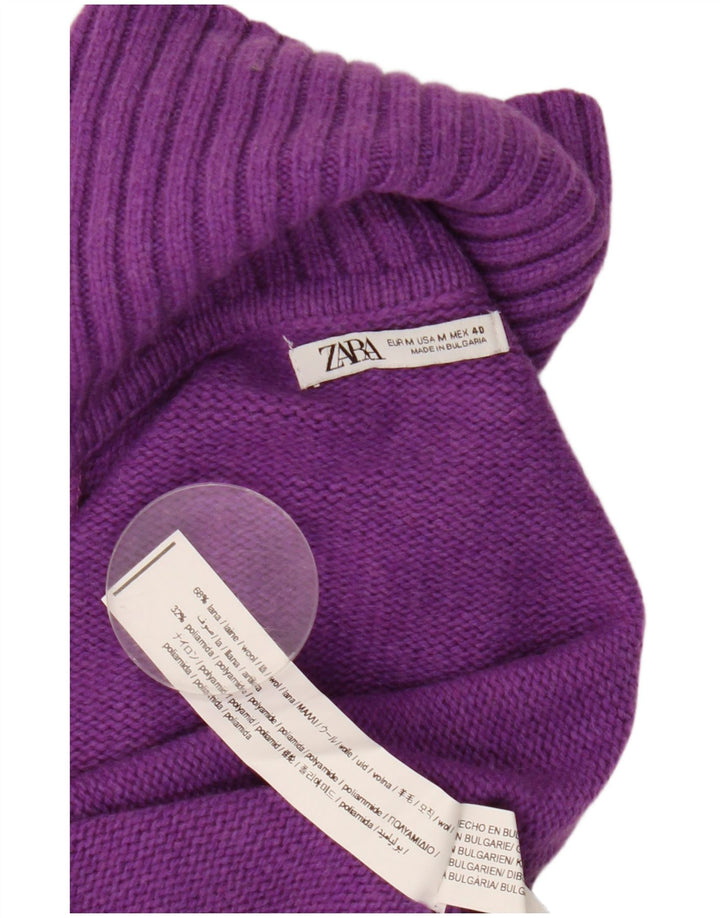 Zara Womens Roll Neck Jumper Sweater UK 14 Medium Purple Wool