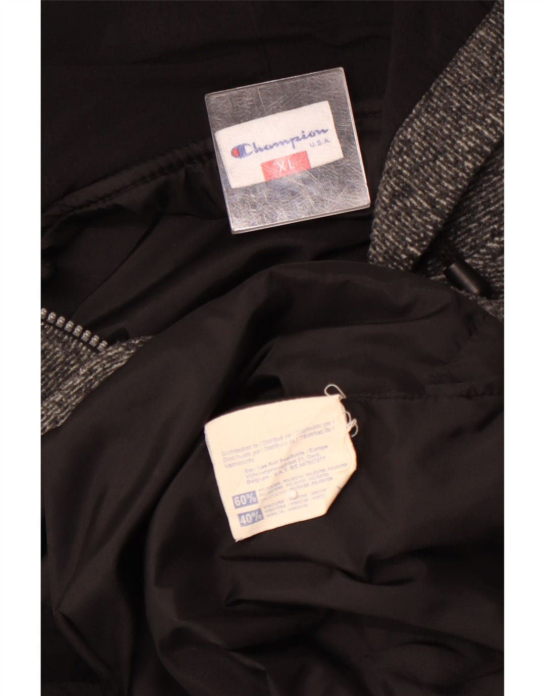 CHAMPION Mens Hooded Fleece Jacket UK 42 XL Grey Pinstripe Polyester