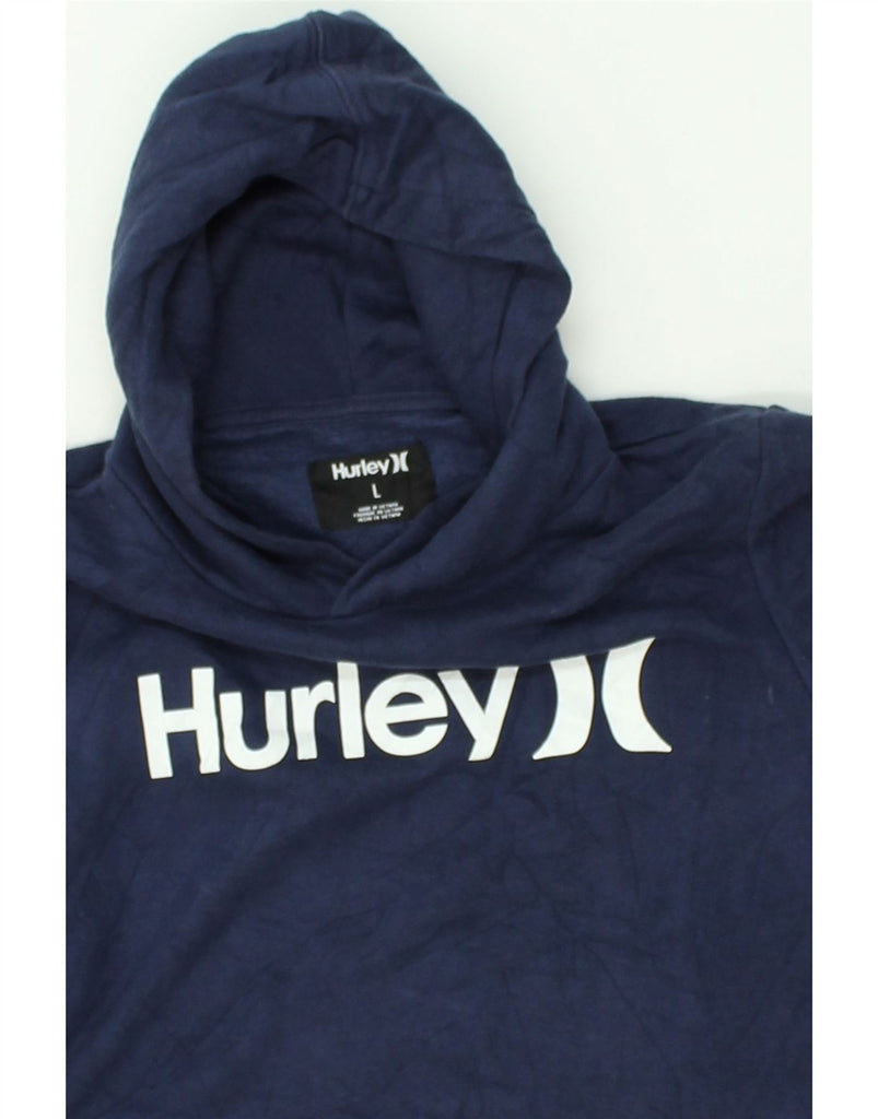 HURLEY Womens Graphic Hoodie Jumper UK 14 Large Navy Blue | Vintage Hurley | Thrift | Second-Hand Hurley | Used Clothing | Messina Hembry 