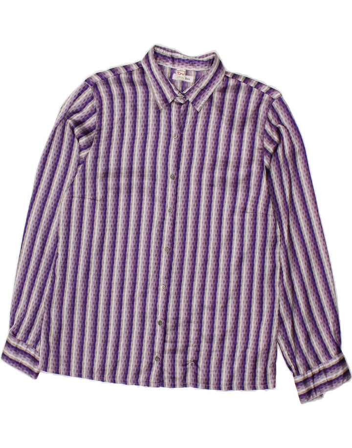 TRU Womens Shirt Blouse IT 44 Medium Purple Striped Polyester Vintage Tru and Second-Hand Tru from Messina Hembry 
