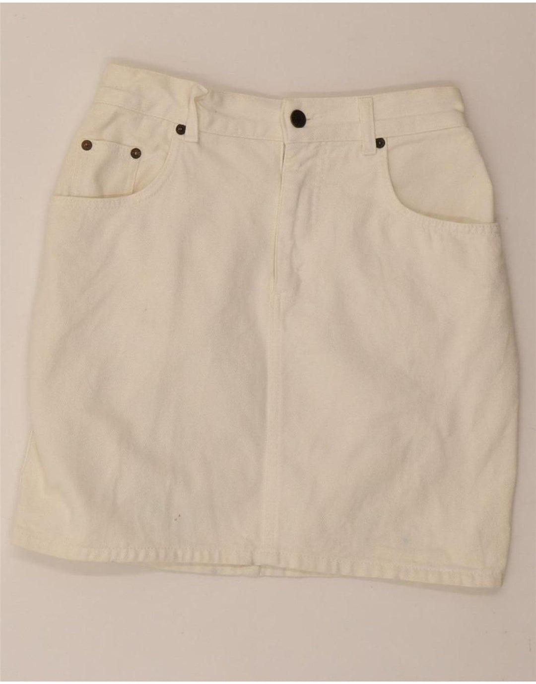 UNIFORM Womens Denim Skirt W26 Small White Cotton Vintage Uniform and Second-Hand Uniform from Messina Hembry 