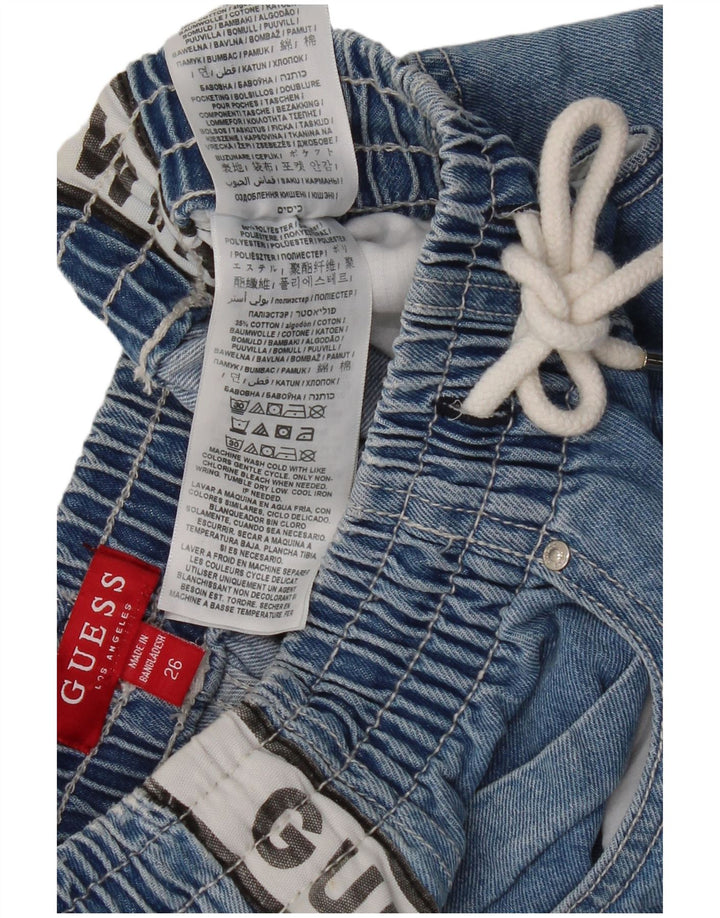 Guess Womens Graphic Denim Shorts W26 Small  Blue Colourblock Polyester
