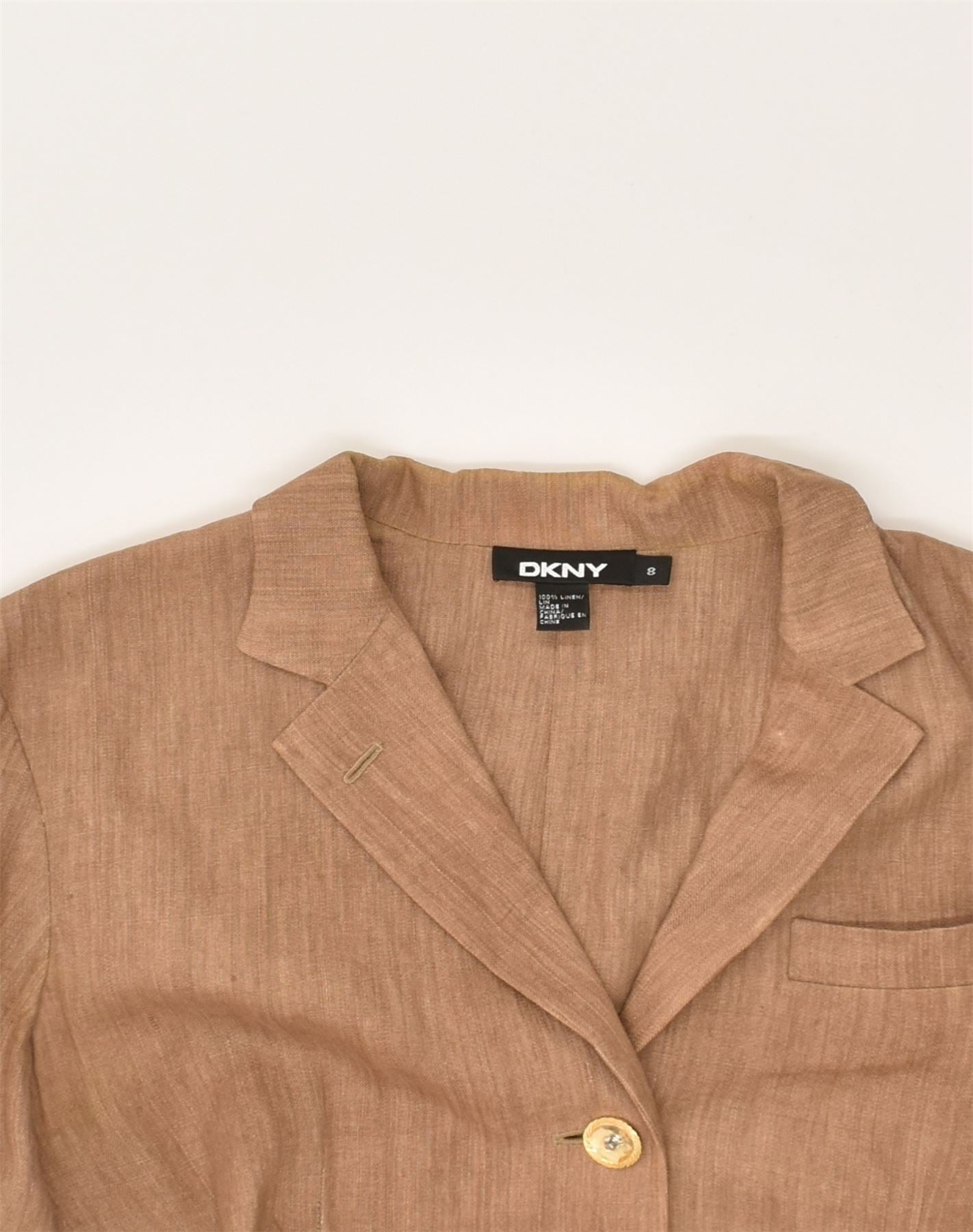 DKNY Womens 3 Button Blazer Jacket US 8 Medium Brown Flax