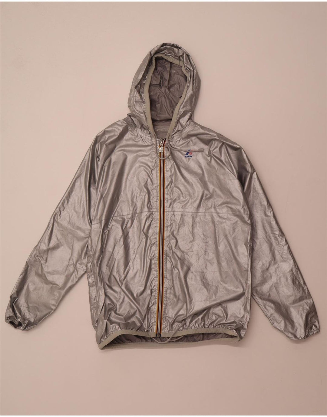 K-WAY Womens Loose Fit Hooded Rain Jacket UK 10 Small Silver Polyamide