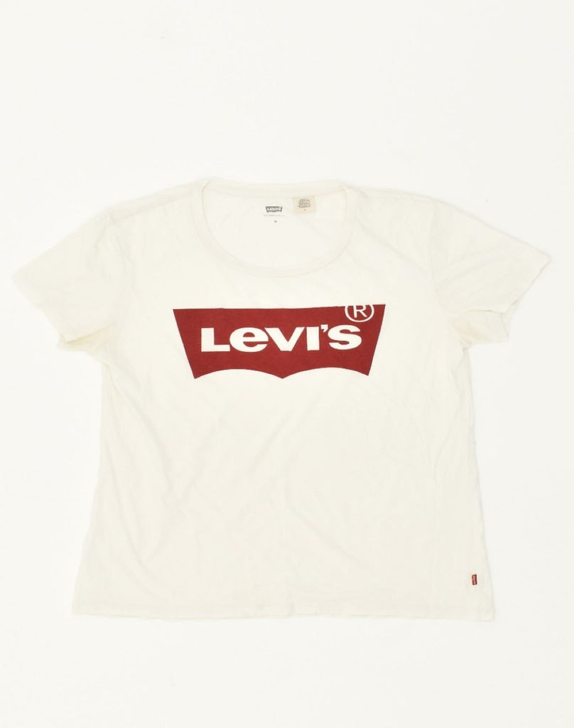 LEVI'S Womens Graphic T-Shirt Top UK 12 Medium White Cotton | Vintage Levi's | Thrift | Second-Hand Levi's | Used Clothing | Messina Hembry 