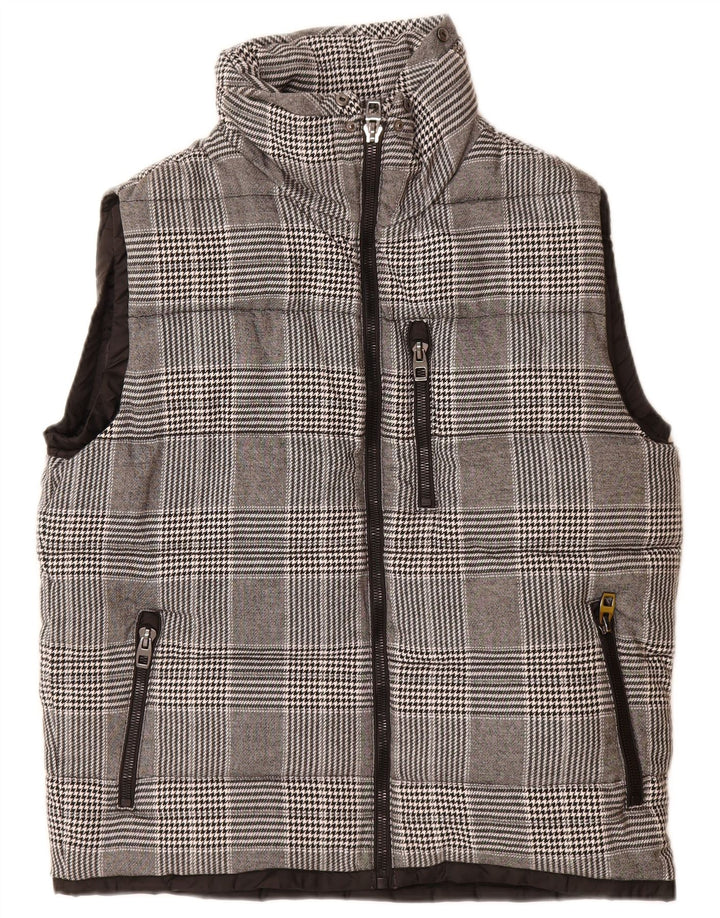 Zara Mens Padded Gilet UK 42 XL Grey Check Polyester