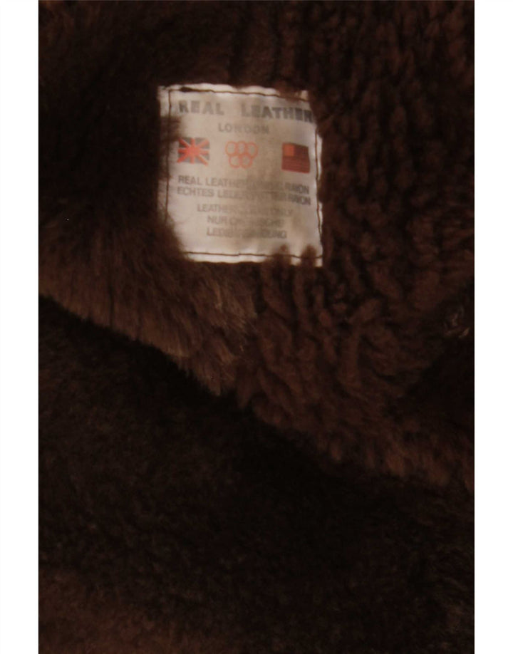 Vintage Womens Shearling Coat UK 14 Medium Brown Leather