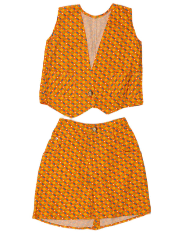 Vintage Girls 2 Piece Skirt Set 9-10 Years W24 Orange Geometric