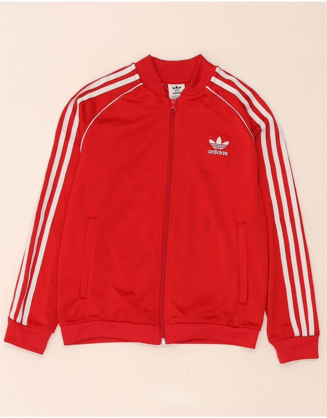Adidas Boys Tracksuit Top Jacket 10-11 Years Red Polyester