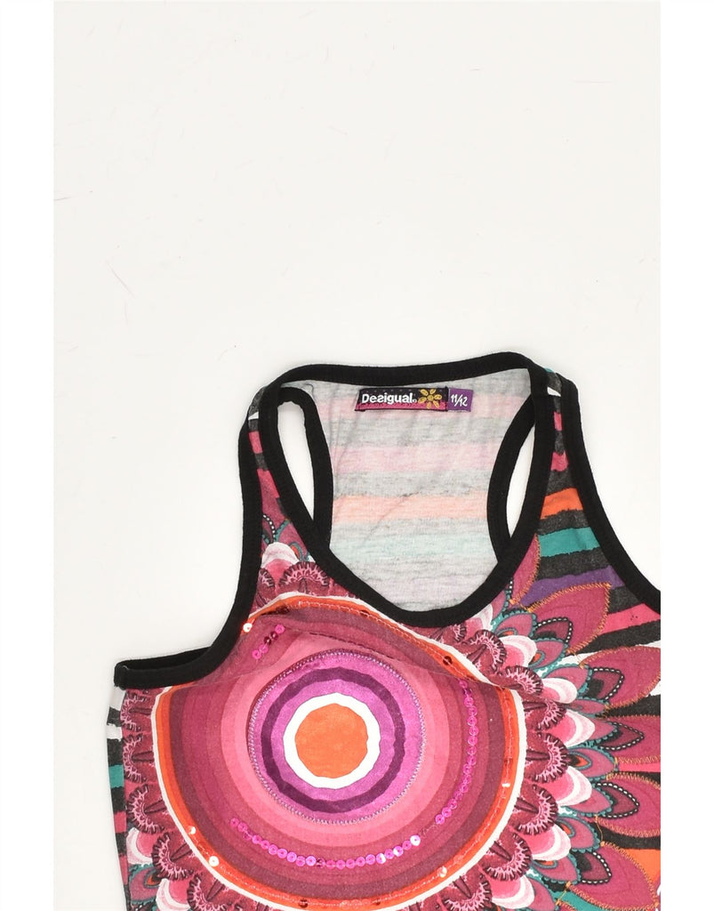 DESIGUAL Girls Graphic Vest Top 11-12 Years Pink Striped Cotton | Vintage Desigual | Thrift | Second-Hand Desigual | Used Clothing | Messina Hembry 