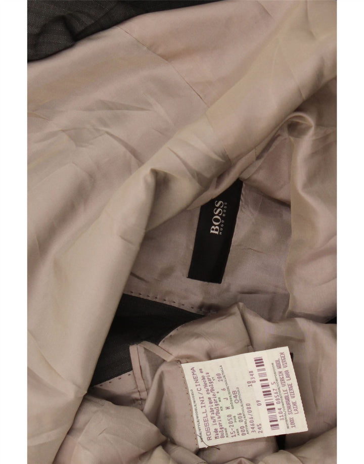 HUGO BOSS Mens 3 Button Blazer Jacket EU 48 Medium Grey Pinstripe Wool