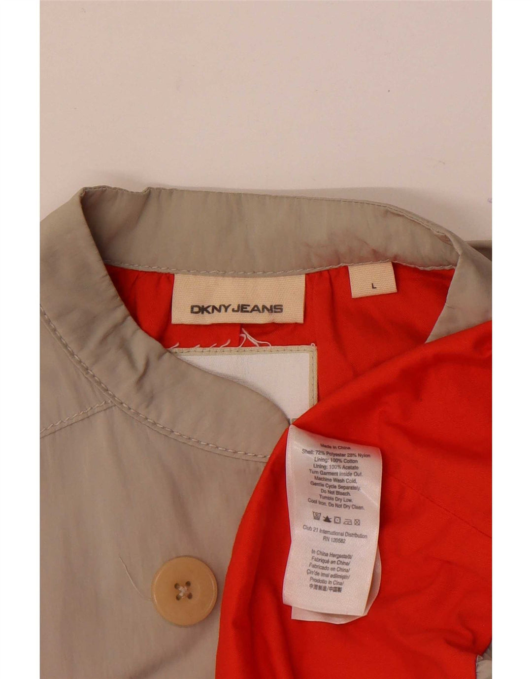 Dkny Womens 3/4 Sleeve Double Breasted Coat UK 16 Large Grey Polyester