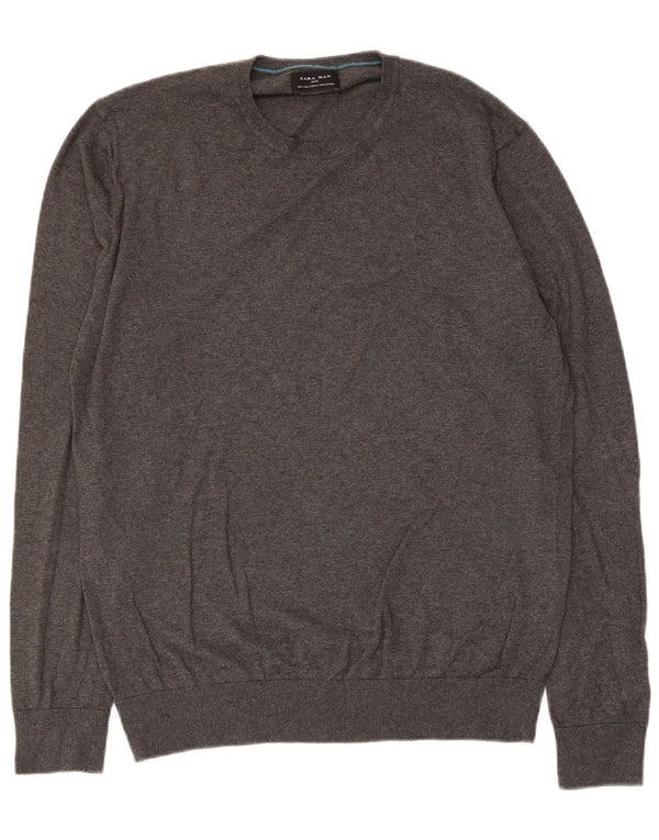 Zara Mens Crew Neck Jumper Sweater Large Grey Cotton